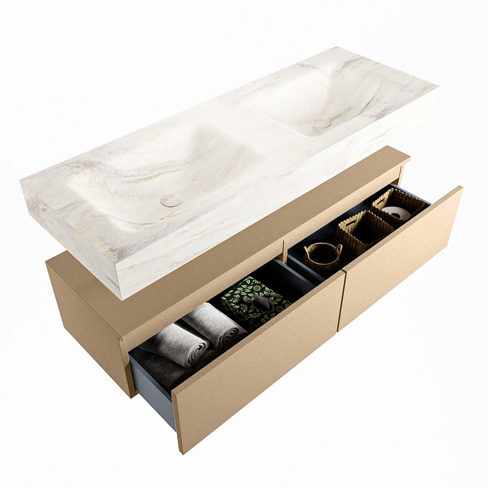 MONDIAZ ALAN-DLUX 130cm mueble de baño Oro 2 cajones. Lavabo CLOUD Doble sin orificios color Ostra. 6 MONDIAZ ALAN-DLUX 130cm mueble de baño Oro 2 cajones. Lavabo CLOUD Doble sin orificios color Ostra. - Imagen 6