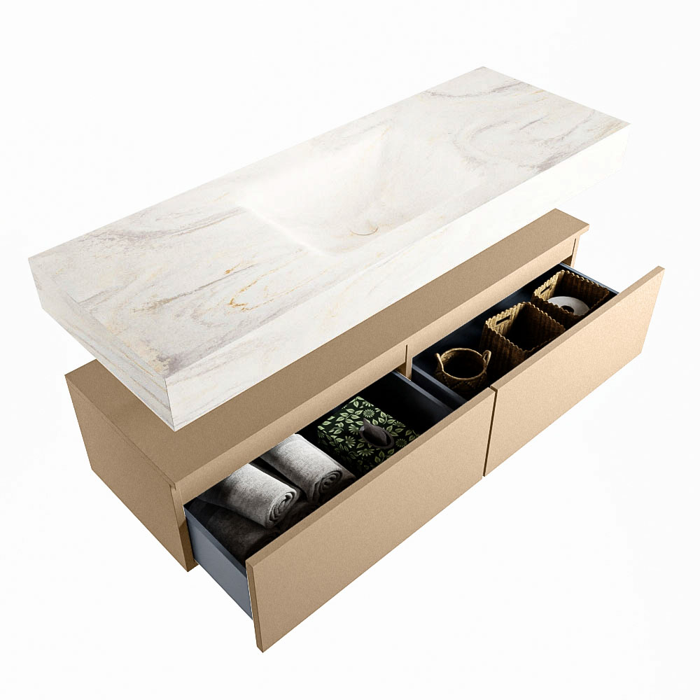 MONDIAZ ALAN-DLUX 130cm mueble de baño Oro 2 cajones. Lavabo CLOUD Centro 1 orificio color Ostra. 6 MONDIAZ ALAN-DLUX 130cm mueble de baño Oro 2 cajones. Lavabo CLOUD Centro 1 orificio color Ostra. - Imagen 6