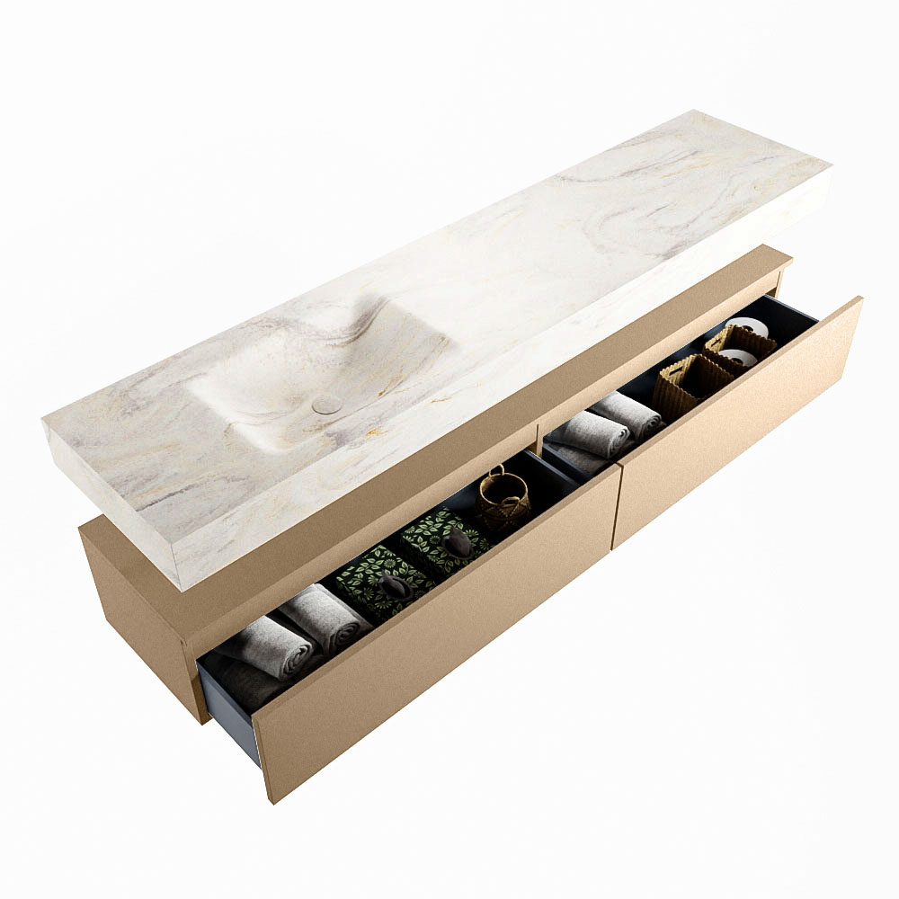 MONDIAZ ALAN-DLUX 200cm mueble de baño Oro 2 cajones. Lavabo CLOUD Izquierda 1 orificio color Ostra. 6 MONDIAZ ALAN-DLUX 200cm mueble de baño Oro 2 cajones. Lavabo CLOUD Izquierda 1 orificio color Ostra. - Imagen 6