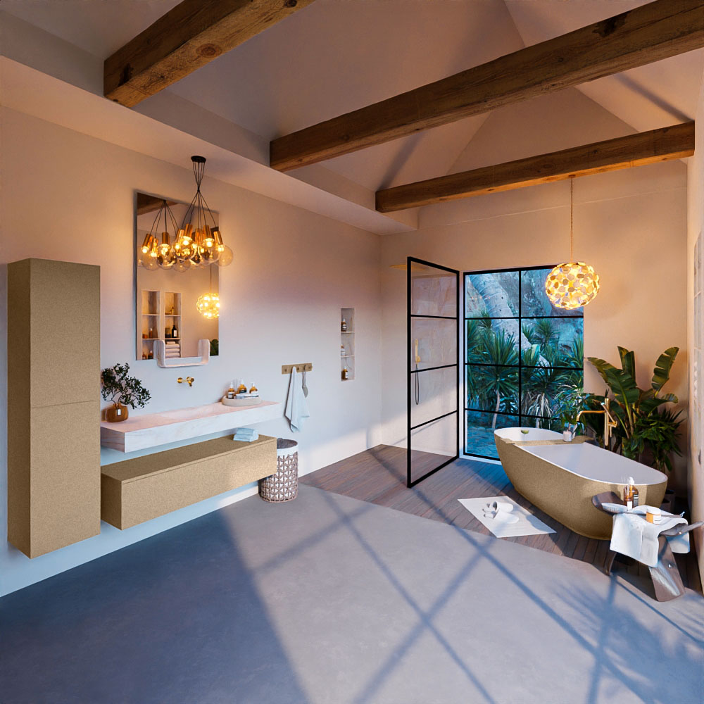 MONDIAZ ALAN-DLUX 130cm mueble de baño Oro 1 cajón. Lavabo CLOUD Centro sin orificios color Ostra. 3 MONDIAZ ALAN-DLUX 130cm mueble de baño Oro 1 cajón. Lavabo CLOUD Centro sin orificios color Ostra. - Imagen 3
