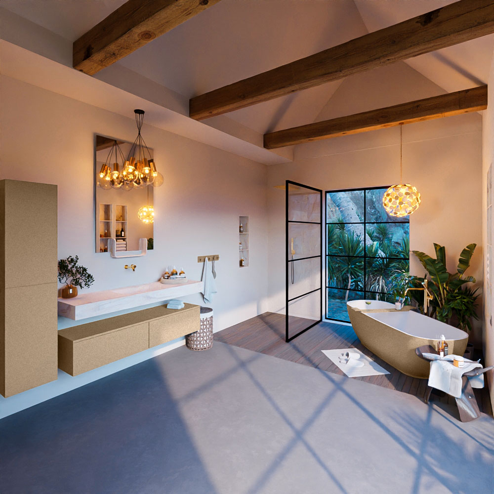 MONDIAZ ALAN-DLUX 150cm mueble de baño Oro 2 cajones. Lavabo CLOUD Centro sin orificios color Ostra. 3 MONDIAZ ALAN-DLUX 150cm mueble de baño Oro 2 cajones. Lavabo CLOUD Centro sin orificios color Ostra. - Imagen 3