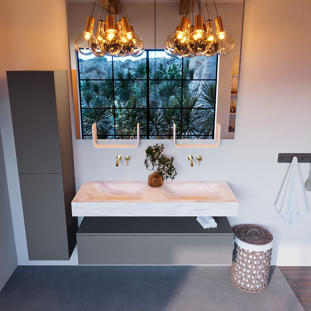 MONDIAZ ALAN-DLUX 130cm mueble de baño Plata 1 cajón. Lavabo CLOUD Doble sin orificios color Ostra. 2 MONDIAZ ALAN-DLUX 130cm mueble de baño Plata 1 cajón. Lavabo CLOUD Doble sin orificios color Ostra. - Imagen 2
