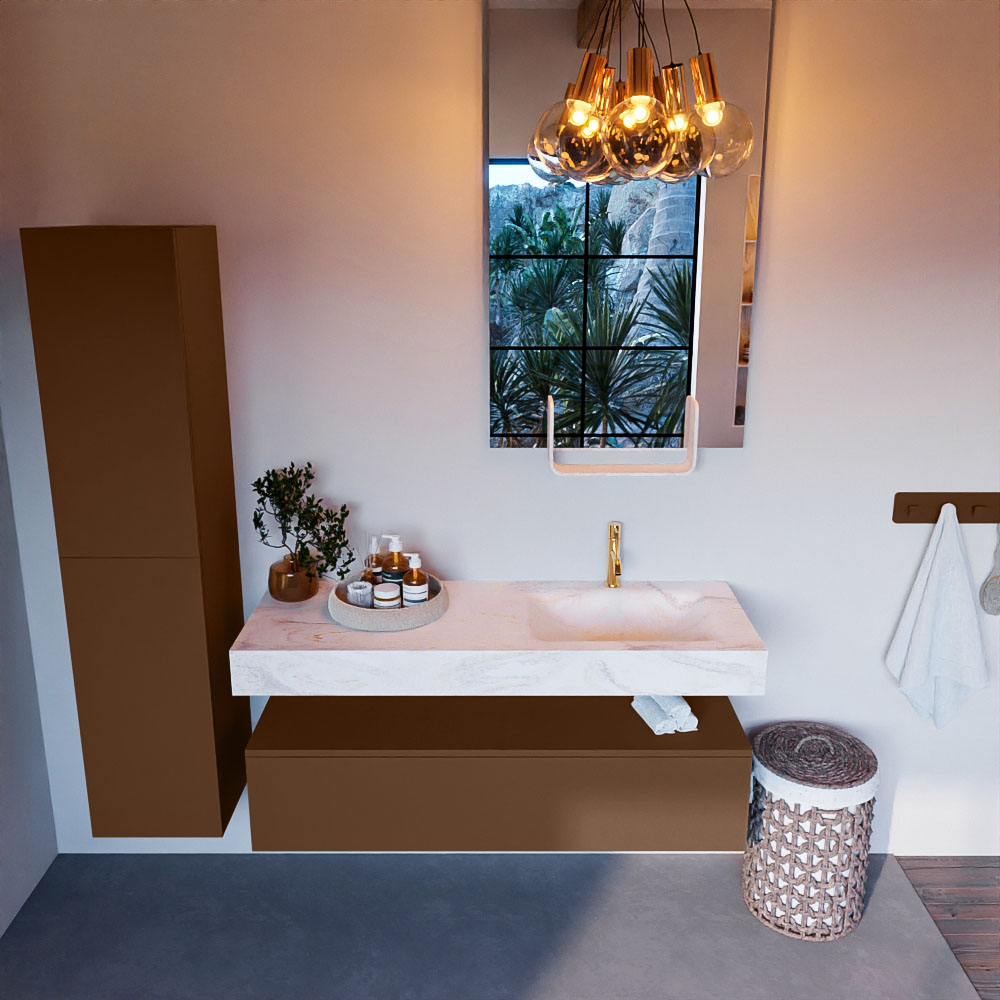 MONDIAZ ALAN-DLUX 130cm mueble de baño Rust 1 cajón. Lavabo CLOUD Derecho 1 orificio color Ostra. 2 MONDIAZ ALAN-DLUX 130cm mueble de baño Rust 1 cajón. Lavabo CLOUD Derecho 1 orificio color Ostra. - Imagen 2