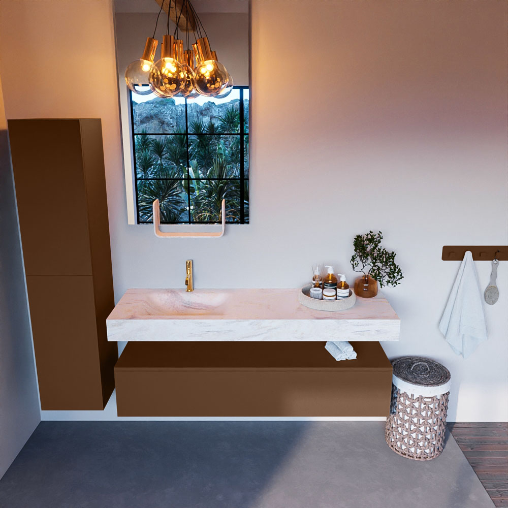 MONDIAZ ALAN-DLUX 150cm mueble de baño Rust 1 cajón. Lavabo CLOUD Izquierda 1 orificio color Ostra. 2 MONDIAZ ALAN-DLUX 150cm mueble de baño Rust 1 cajón. Lavabo CLOUD Izquierda 1 orificio color Ostra. - Imagen 2