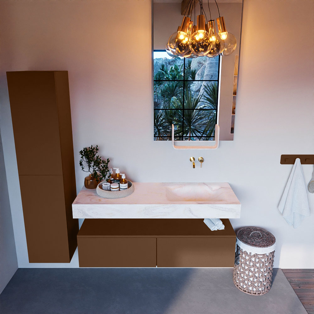 MONDIAZ ALAN-DLUX 130cm mueble de baño Rust 2 cajones. Lavabo CLOUD Derecho sin orificios color Ostra. 2 MONDIAZ ALAN-DLUX 130cm mueble de baño Rust 2 cajones. Lavabo CLOUD Derecho sin orificios color Ostra. - Imagen 2