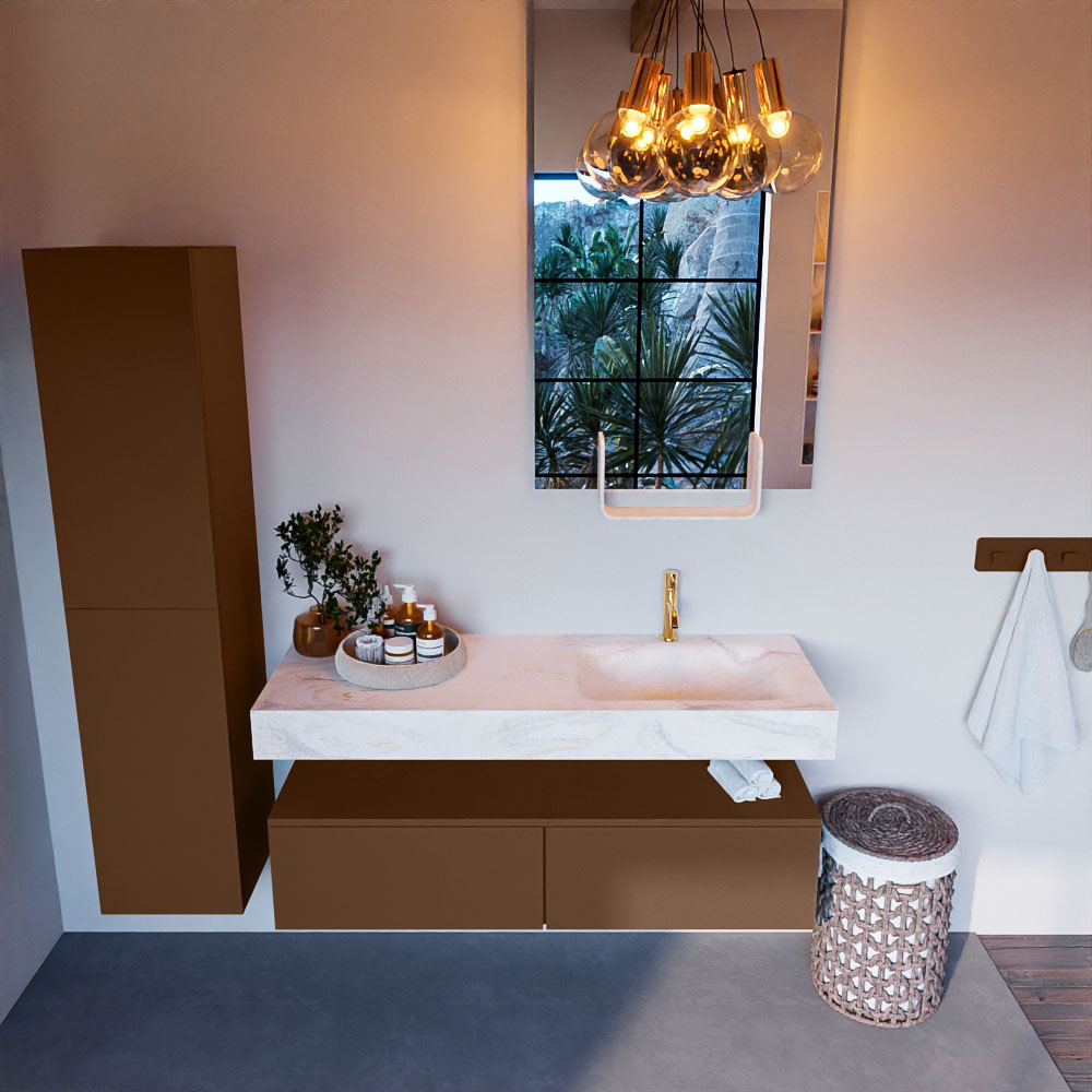 MONDIAZ ALAN-DLUX 130cm mueble de baño Rust 2 cajones. Lavabo CLOUD Derecho 1 orificio color Ostra. 2 MONDIAZ ALAN-DLUX 130cm mueble de baño Rust 2 cajones. Lavabo CLOUD Derecho 1 orificio color Ostra. - Imagen 2