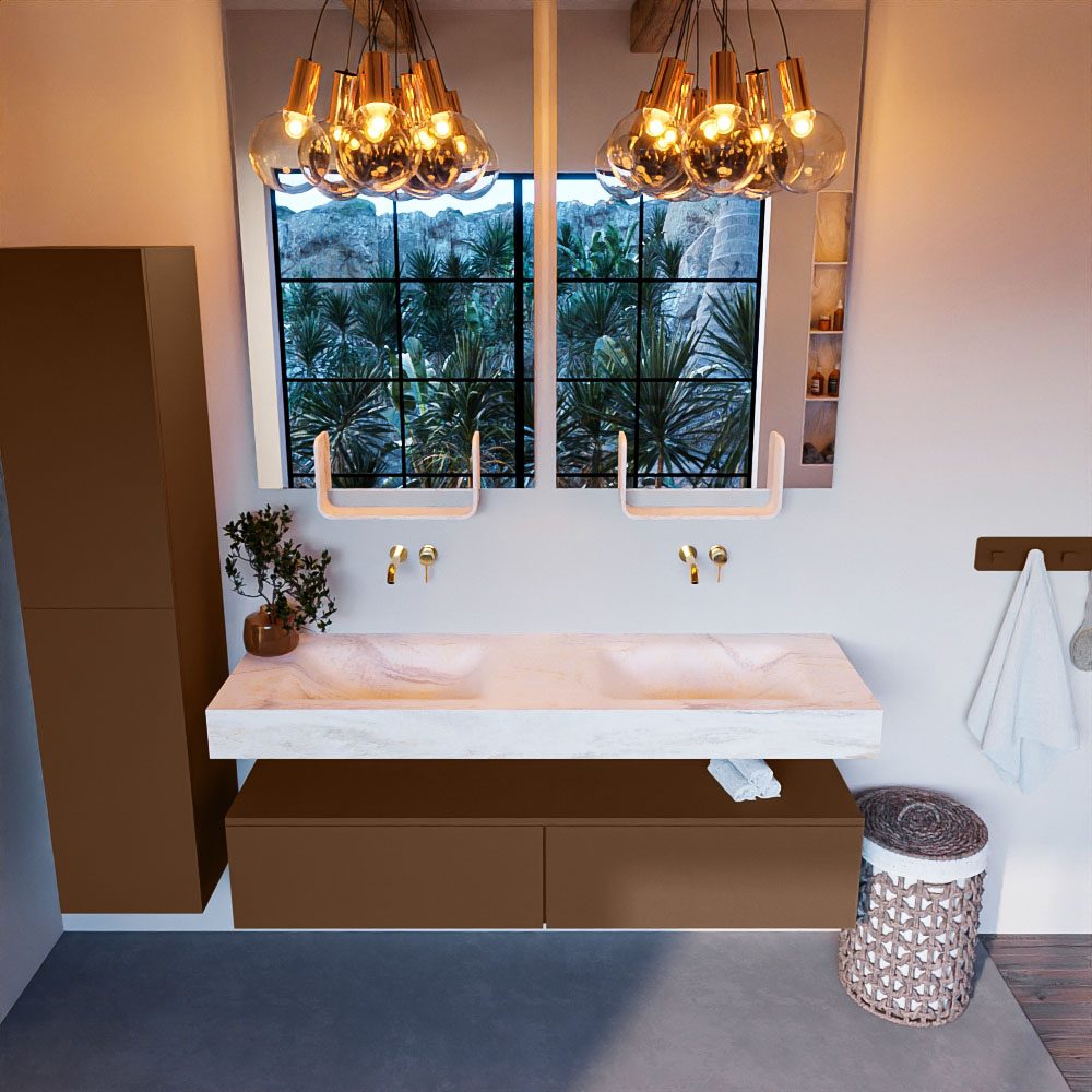 MONDIAZ ALAN-DLUX 150cm mueble de baño Rust 2 cajones. Lavabo CLOUD Doble sin orificios color Ostra. 2 MONDIAZ ALAN-DLUX 150cm mueble de baño Rust 2 cajones. Lavabo CLOUD Doble sin orificios color Ostra. - Imagen 2