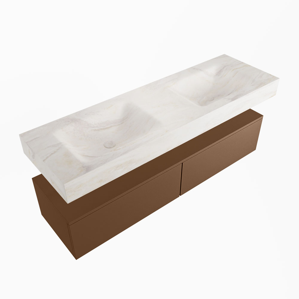 MONDIAZ ALAN-DLUX 150cm mueble de baño Rust 2 cajones. Lavabo CLOUD Doble sin orificios color Ostra. 5 MONDIAZ ALAN-DLUX 150cm mueble de baño Rust 2 cajones. Lavabo CLOUD Doble sin orificios color Ostra. - Imagen 5