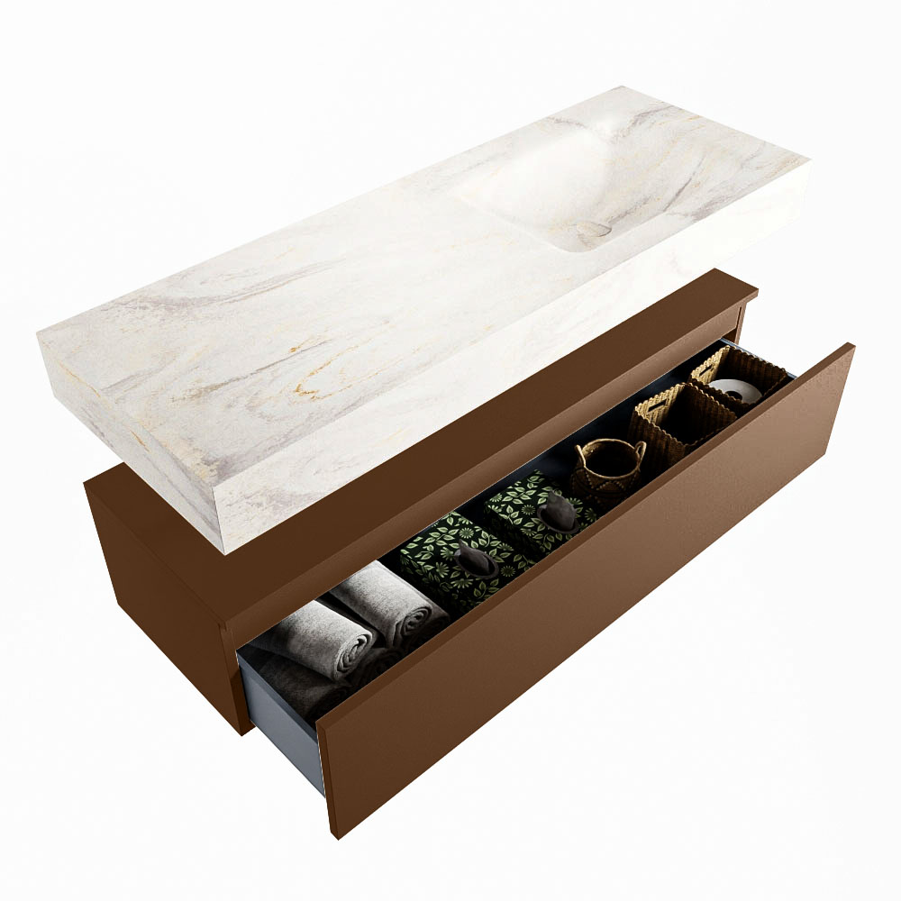 MONDIAZ ALAN-DLUX 130cm mueble de baño Rust 1 cajón. Lavabo CLOUD Derecho sin orificios color Ostra. 6 MONDIAZ ALAN-DLUX 130cm mueble de baño Rust 1 cajón. Lavabo CLOUD Derecho sin orificios color Ostra. - Imagen 6
