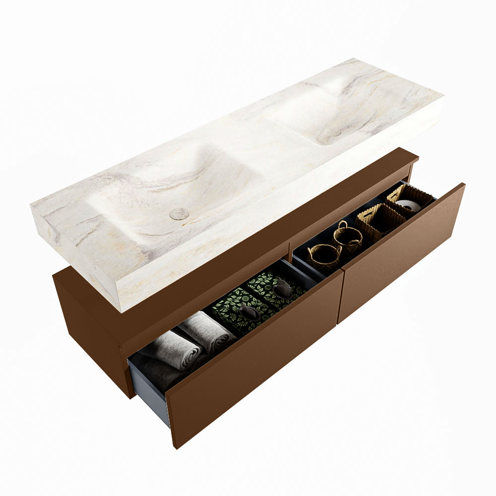 MONDIAZ ALAN-DLUX 150cm mueble de baño Rust 2 cajones. Lavabo CLOUD Doble sin orificios color Ostra. 6 MONDIAZ ALAN-DLUX 150cm mueble de baño Rust 2 cajones. Lavabo CLOUD Doble sin orificios color Ostra. - Imagen 6