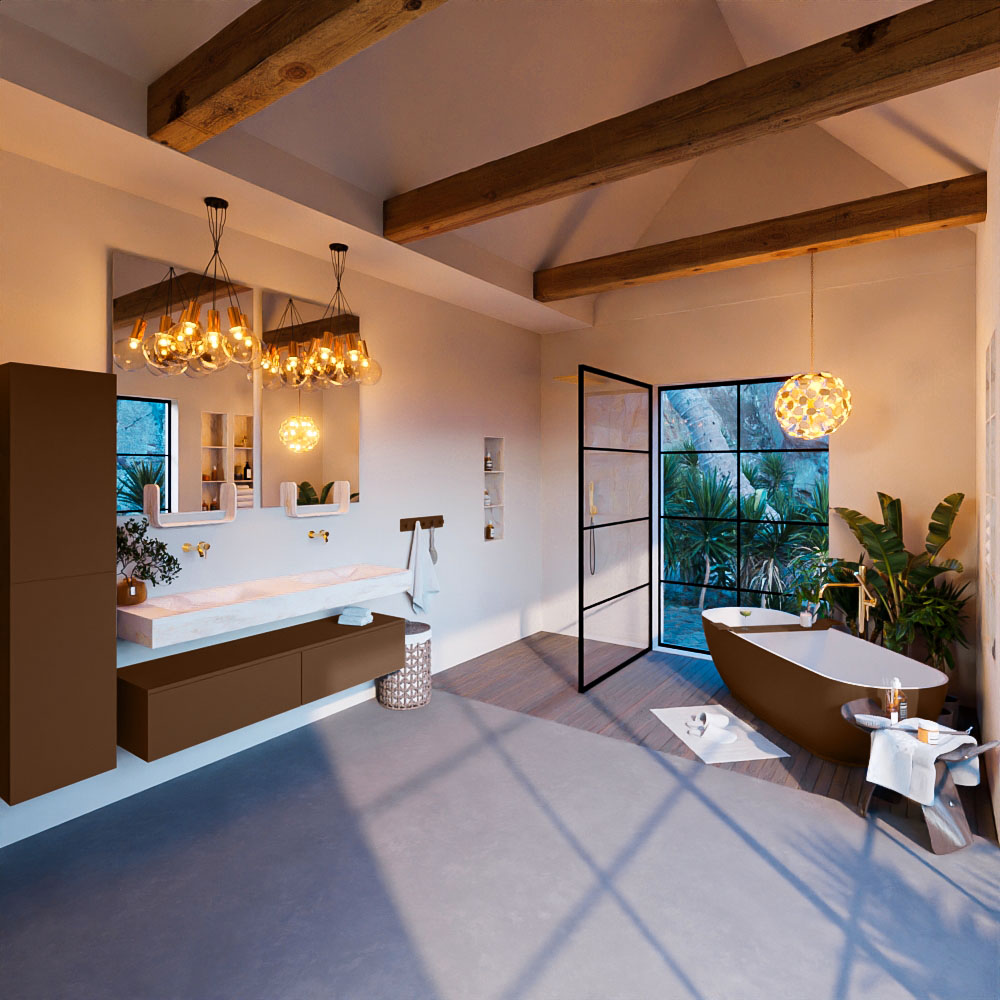 MONDIAZ ALAN-DLUX 150cm mueble de baño Rust 2 cajones. Lavabo CLOUD Doble sin orificios color Ostra. 3 MONDIAZ ALAN-DLUX 150cm mueble de baño Rust 2 cajones. Lavabo CLOUD Doble sin orificios color Ostra. - Imagen 3