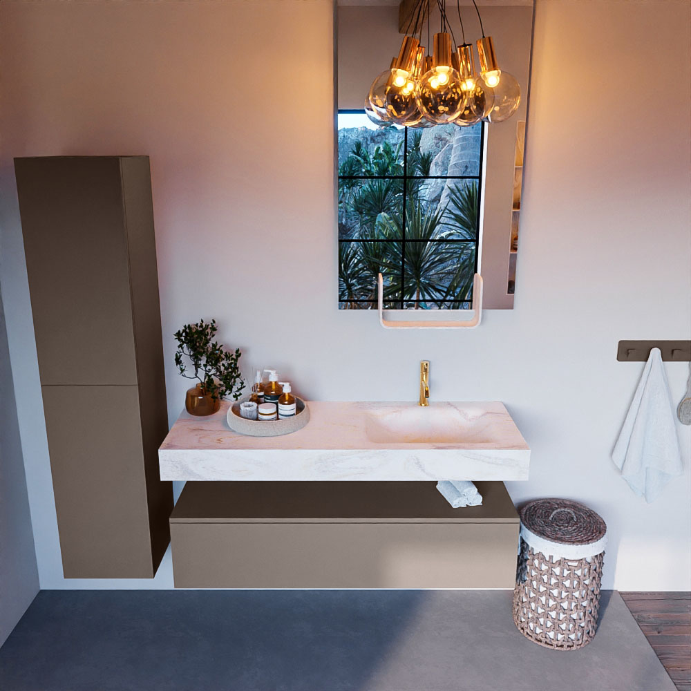 MONDIAZ ALAN-DLUX 130cm mueble de baño Smoke 1 cajón. Lavabo CLOUD Derecho 1 orificio color Ostra. 2 MONDIAZ ALAN-DLUX 130cm mueble de baño Smoke 1 cajón. Lavabo CLOUD Derecho 1 orificio color Ostra. - Imagen 2
