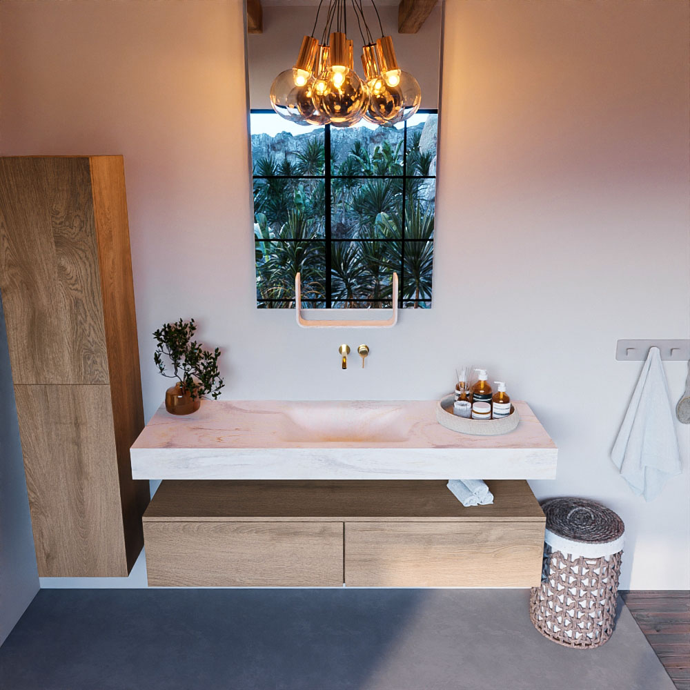 MONDIAZ ALAN-DLUX 150cm mueble de baño Washed Oak 2 cajones. Lavabo CLOUD Centro sin orificios color Ostra. 2 MONDIAZ ALAN-DLUX 150cm mueble de baño Washed Oak 2 cajones. Lavabo CLOUD Centro sin orificios color Ostra. - Imagen 2
