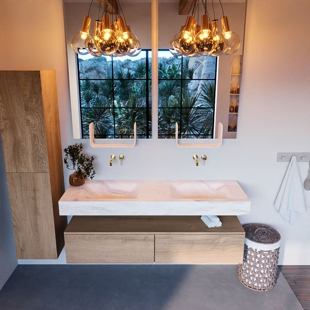 MONDIAZ ALAN-DLUX 150cm mueble de baño Washed Oak 2 cajones. Lavabo CLOUD Doble sin orificios color Ostra. 2 MONDIAZ ALAN-DLUX 150cm mueble de baño Washed Oak 2 cajones. Lavabo CLOUD Doble sin orificios color Ostra. - Imagen 2