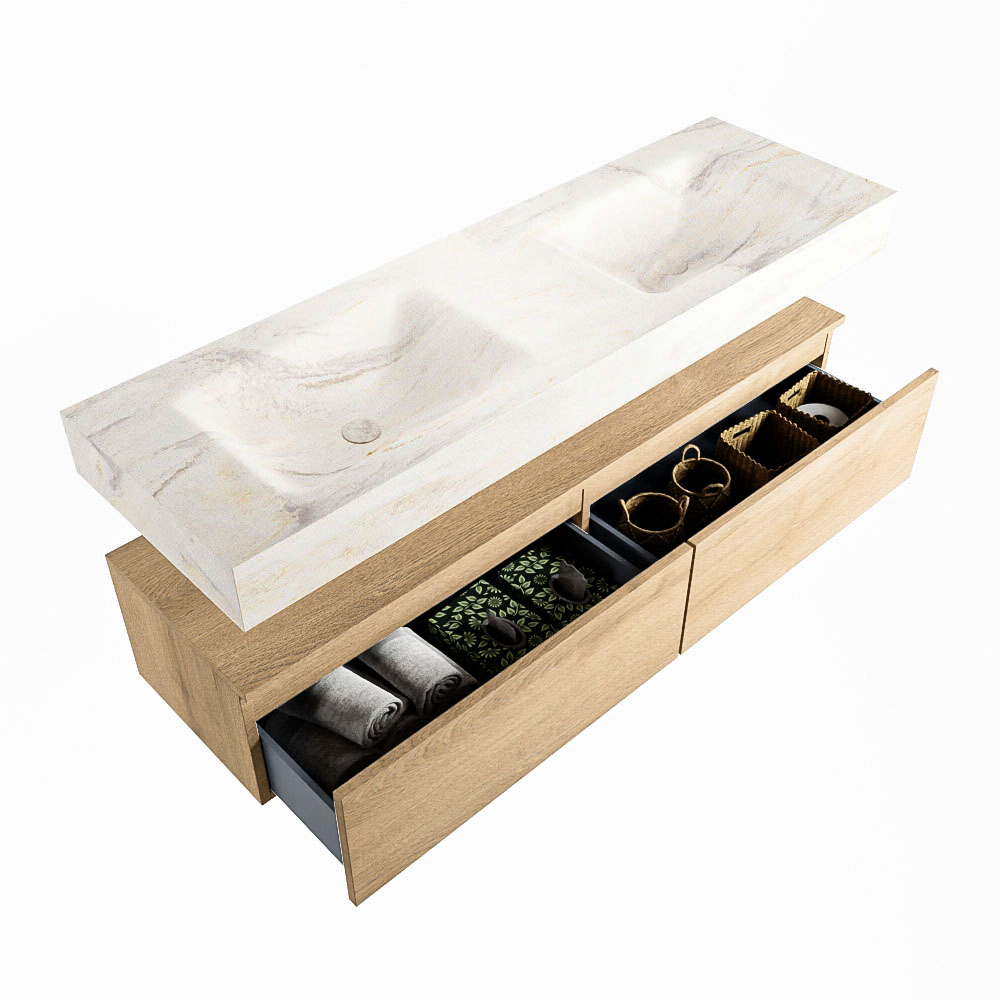 MONDIAZ ALAN-DLUX 150cm mueble de baño Washed Oak 2 cajones. Lavabo CLOUD Doble sin orificios color Ostra. 6 MONDIAZ ALAN-DLUX 150cm mueble de baño Washed Oak 2 cajones. Lavabo CLOUD Doble sin orificios color Ostra. - Imagen 6