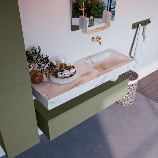 MONDIAZ ALAN-DLUX 130cm mueble de baño Army 1 cajón. Lavabo CLOUD Derecho sin orificios color Frappe.