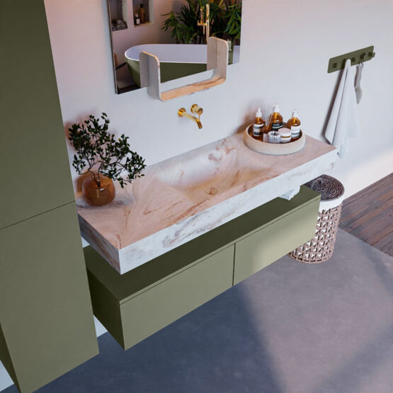 MONDIAZ ALAN-DLUX 130cm mueble de baño Army 2 cajones. Lavabo CLOUD Centro sin orificios color Frappe.