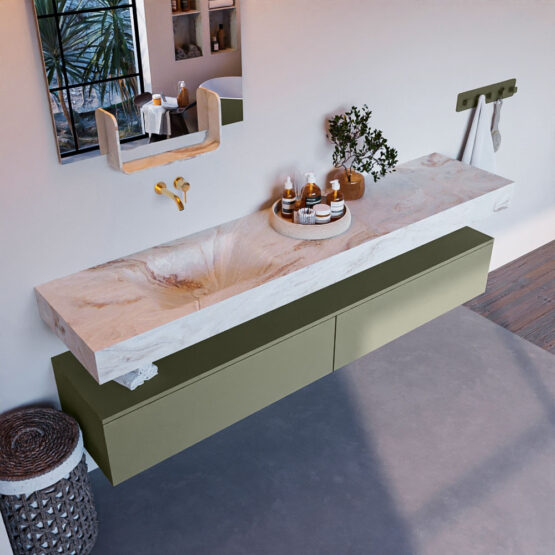 MONDIAZ ALAN-DLUX 200cm mueble de baño Army 2 cajones. Lavabo CLOUD Izquierda sin orificios color Frappe.