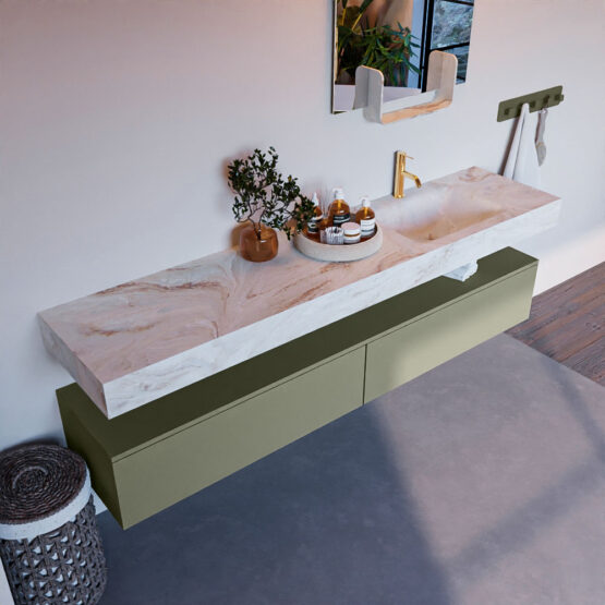 MONDIAZ ALAN-DLUX 200cm mueble de baño Army 2 cajones. Lavabo CLOUD Derecho 1 orificio color Frappe.