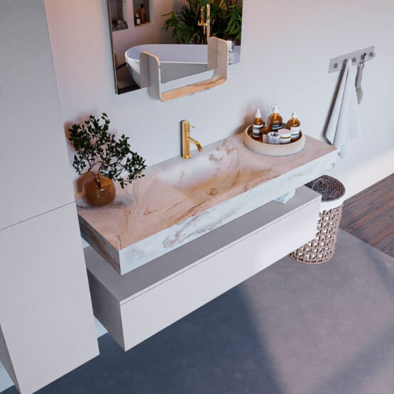 MONDIAZ ALAN-DLUX 130cm mueble de baño Cale 1 cajón. Lavabo CLOUD Centro 1 orificio color Frappe.