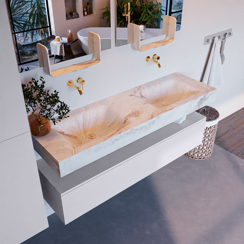 MONDIAZ ALAN-DLUX 150cm mueble de baño Cale 1 cajón. Lavabo CLOUD Doble sin orificios color Frappe. 1 MONDIAZ ALAN-DLUX 150cm mueble de baño Cale 1 cajón. Lavabo CLOUD Doble sin orificios color Frappe.
