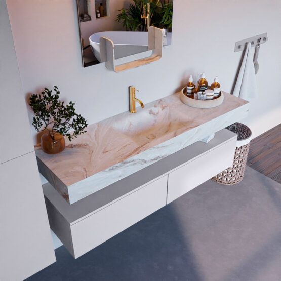 MONDIAZ ALAN-DLUX 150cm mueble de baño Cale 2 cajones. Lavabo CLOUD Centro 1 orificio color Frappe.