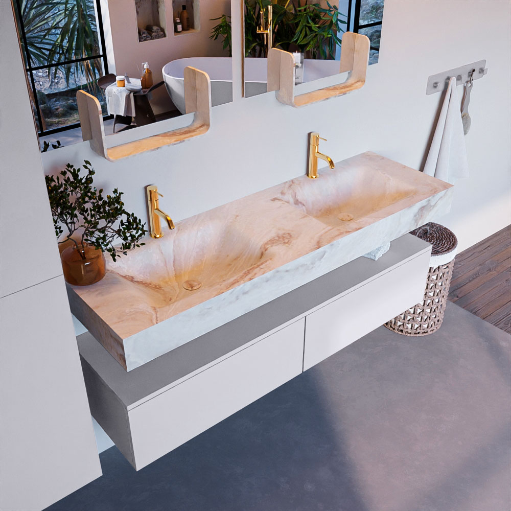 MONDIAZ ALAN-DLUX 150cm mueble de baño Cale 2 cajones. Lavabo CLOUD Doble 2 orificios color Frappe. 1 MONDIAZ ALAN-DLUX 150cm mueble de baño Cale 2 cajones. Lavabo CLOUD Doble 2 orificios color Frappe.