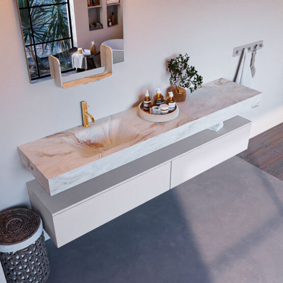 MONDIAZ ALAN-DLUX 200cm mueble de baño Cale 2 cajones. Lavabo CLOUD Izquierda 1 orificio color Frappe.