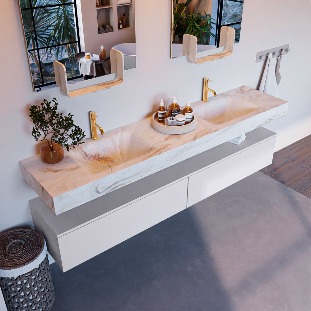 MONDIAZ ALAN-DLUX 200cm mueble de baño Cale 2 cajones. Lavabo CLOUD Doble 2 orificios color Frappe. 1 MONDIAZ ALAN-DLUX 200cm mueble de baño Cale 2 cajones. Lavabo CLOUD Doble 2 orificios color Frappe.