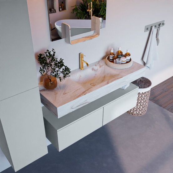 MONDIAZ ALAN-DLUX 120cm mueble de baño Clay 2 cajones. Lavabo CLOUD Centro 1 orificio color Frappe.