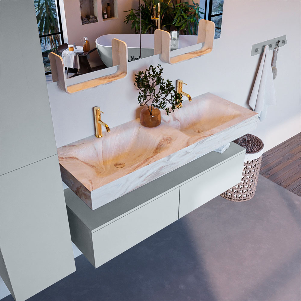 MONDIAZ ALAN-DLUX 130cm mueble de baño Clay 2 cajones. Lavabo CLOUD Doble 2 orificios color Frappe. 1 MONDIAZ ALAN-DLUX 130cm mueble de baño Clay 2 cajones. Lavabo CLOUD Doble 2 orificios color Frappe.