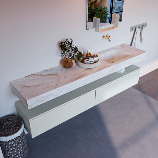 MONDIAZ ALAN-DLUX 200cm mueble de baño Clay 2 cajones. Lavabo CLOUD Derecho sin orificios color Frappe.