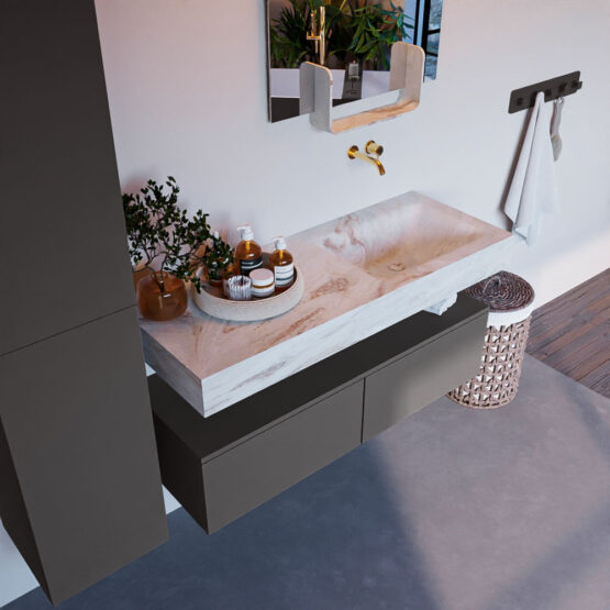 MONDIAZ ALAN-DLUX 120cm mueble de baño Dark Grey 2 cajones. Lavabo CLOUD Derecho sin orificios color Frappe.