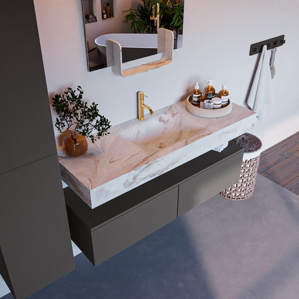 MONDIAZ ALAN-DLUX 130cm mueble de baño Dark Grey 2 cajones. Lavabo CLOUD Centro 1 orificio color Frappe. 1 MONDIAZ ALAN-DLUX 130cm mueble de baño Dark Grey 2 cajones. Lavabo CLOUD Centro 1 orificio color Frappe.