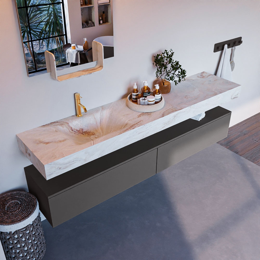 MONDIAZ ALAN-DLUX 200cm mueble de baño Dark Grey 2 cajones. Lavabo CLOUD Izquierda 1 orificio color Frappe. 1 MONDIAZ ALAN-DLUX 200cm mueble de baño Dark Grey 2 cajones. Lavabo CLOUD Izquierda 1 orificio color Frappe.