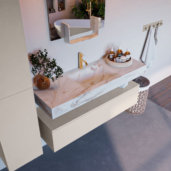 MONDIAZ ALAN-DLUX 130cm mueble de baño Linen 1 cajón. Lavabo CLOUD Centro 1 orificio color Frappe.