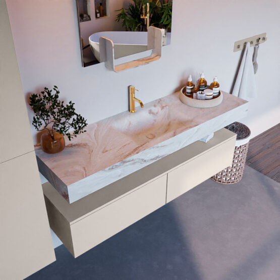 MONDIAZ ALAN-DLUX 150cm mueble de baño Linen 2 cajones. Lavabo CLOUD Centro 1 orificio color Frappe.