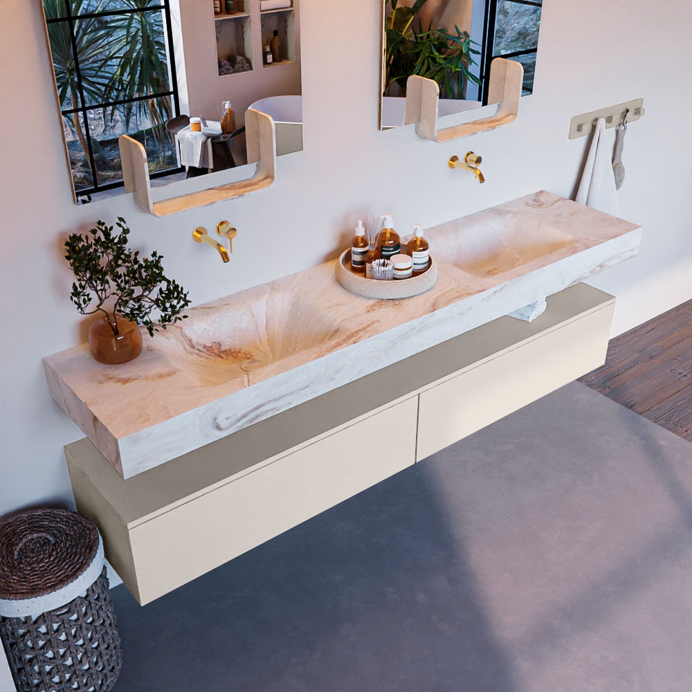 MONDIAZ ALAN-DLUX 200cm mueble de baño Linen 2 cajones. Lavabo CLOUD Doble sin orificios color Frappe. 1 MONDIAZ ALAN-DLUX 200cm mueble de baño Linen 2 cajones. Lavabo CLOUD Doble sin orificios color Frappe.