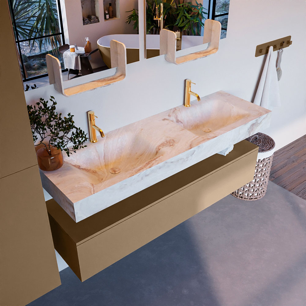 MONDIAZ ALAN-DLUX 150cm mueble de baño Oro 1 cajón. Lavabo CLOUD Doble 2 orificios color Frappe. 1 MONDIAZ ALAN-DLUX 150cm mueble de baño Oro 1 cajón. Lavabo CLOUD Doble 2 orificios color Frappe.