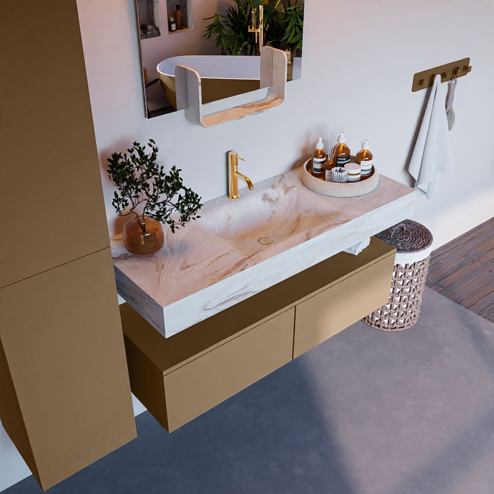 MONDIAZ ALAN-DLUX 120cm mueble de baño Oro 2 cajones. Lavabo CLOUD Centro 1 orificio color Frappe. 1 MONDIAZ ALAN-DLUX 120cm mueble de baño Oro 2 cajones. Lavabo CLOUD Centro 1 orificio color Frappe.