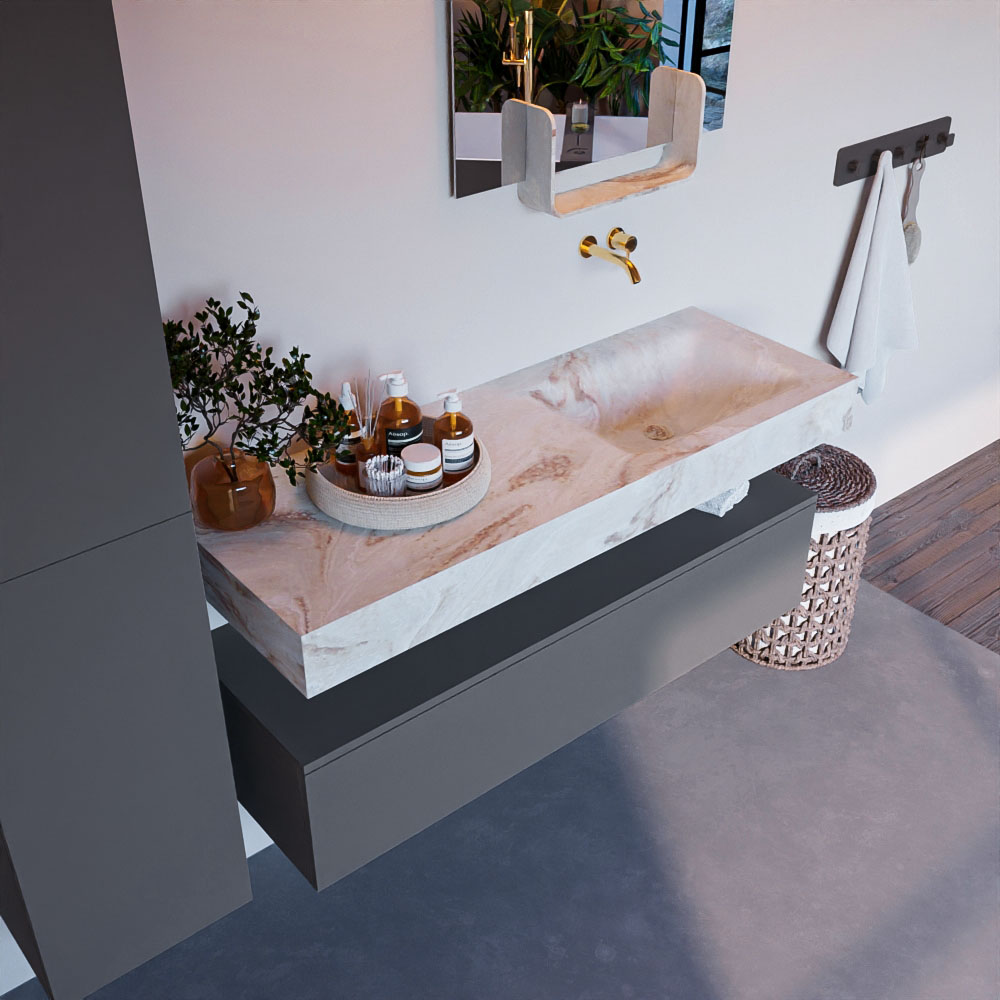 MONDIAZ ALAN-DLUX 130cm mueble de baño Plata 1 cajón. Lavabo CLOUD Derecho sin orificios color Frappe. 1 MONDIAZ ALAN-DLUX 130cm mueble de baño Plata 1 cajón. Lavabo CLOUD Derecho sin orificios color Frappe.