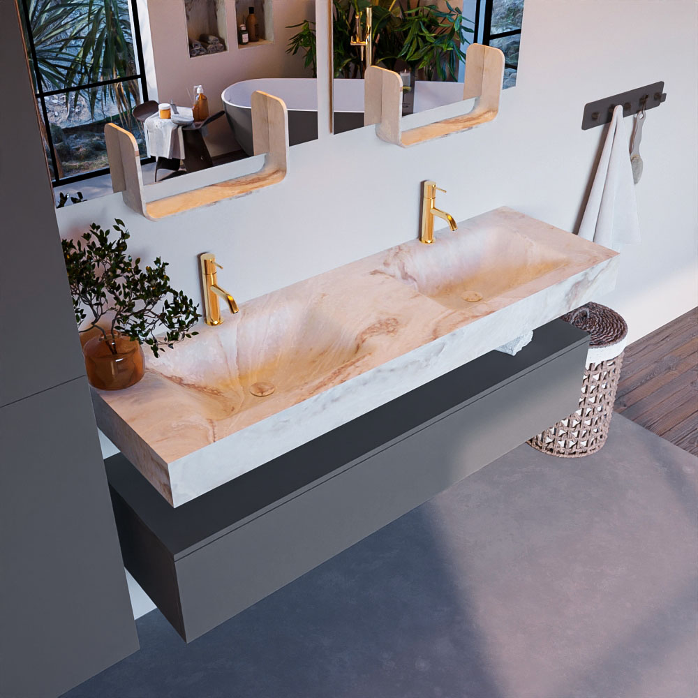 MONDIAZ ALAN-DLUX 150cm mueble de baño Plata 1 cajón. Lavabo CLOUD Doble 2 orificios color Frappe. 1 MONDIAZ ALAN-DLUX 150cm mueble de baño Plata 1 cajón. Lavabo CLOUD Doble 2 orificios color Frappe.