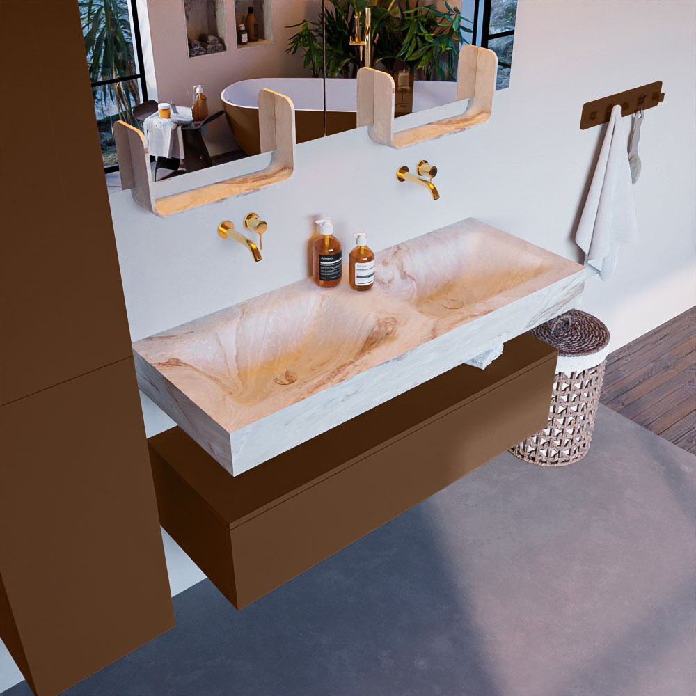 MONDIAZ ALAN-DLUX 120cm mueble de baño Rust 1 cajón. Lavabo CLOUD Doble sin orificios color Frappe. 1 MONDIAZ ALAN-DLUX 120cm mueble de baño Rust 1 cajón. Lavabo CLOUD Doble sin orificios color Frappe.
