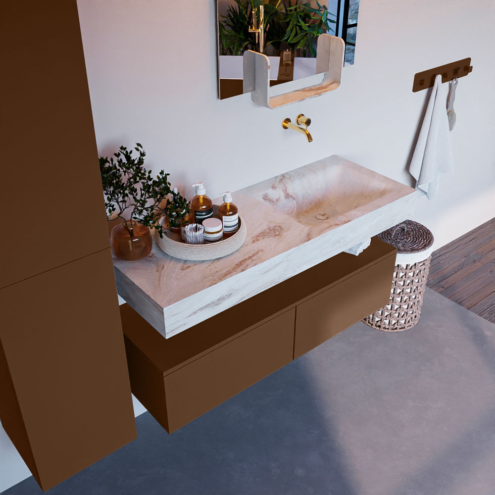 MONDIAZ ALAN-DLUX 120cm mueble de baño Rust 2 cajones. Lavabo CLOUD Derecho sin orificios color Frappe. 1 MONDIAZ ALAN-DLUX 120cm mueble de baño Rust 2 cajones. Lavabo CLOUD Derecho sin orificios color Frappe.