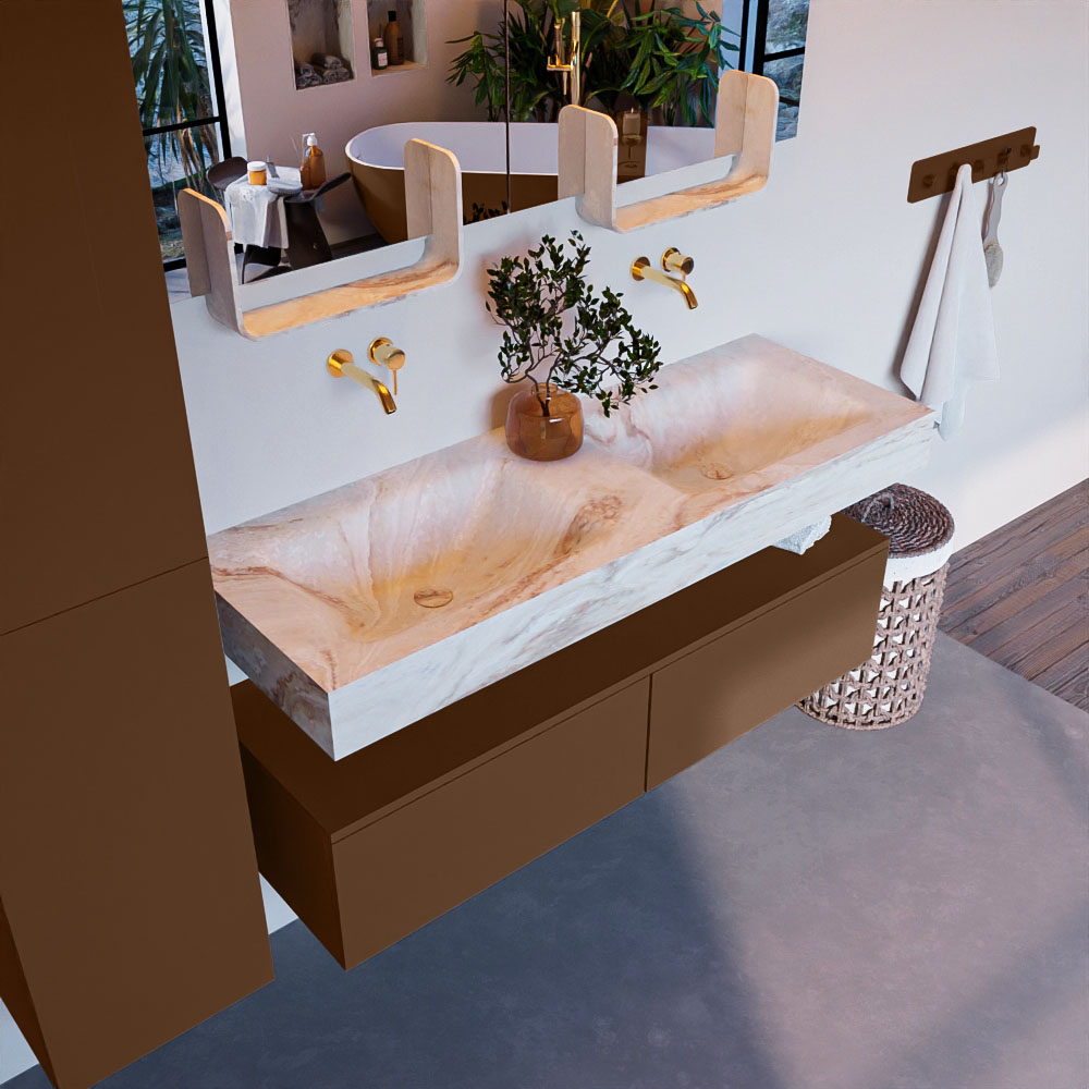 MONDIAZ ALAN-DLUX 130cm mueble de baño Rust 2 cajones. Lavabo CLOUD Doble sin orificios color Frappe. 1 MONDIAZ ALAN-DLUX 130cm mueble de baño Rust 2 cajones. Lavabo CLOUD Doble sin orificios color Frappe.