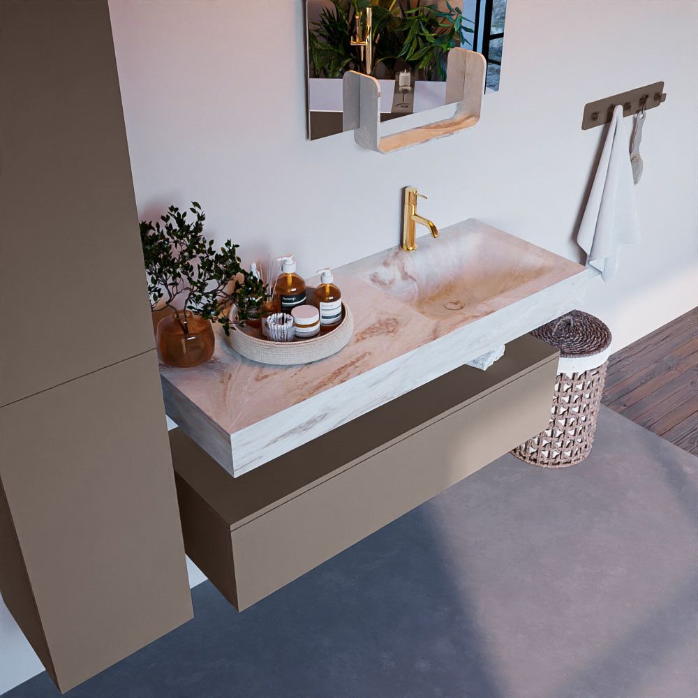 MONDIAZ ALAN-DLUX 120cm mueble de baño Smoke 1 cajón. Lavabo CLOUD Derecho 1 orificio color Frappe. 1 MONDIAZ ALAN-DLUX 120cm mueble de baño Smoke 1 cajón. Lavabo CLOUD Derecho 1 orificio color Frappe.