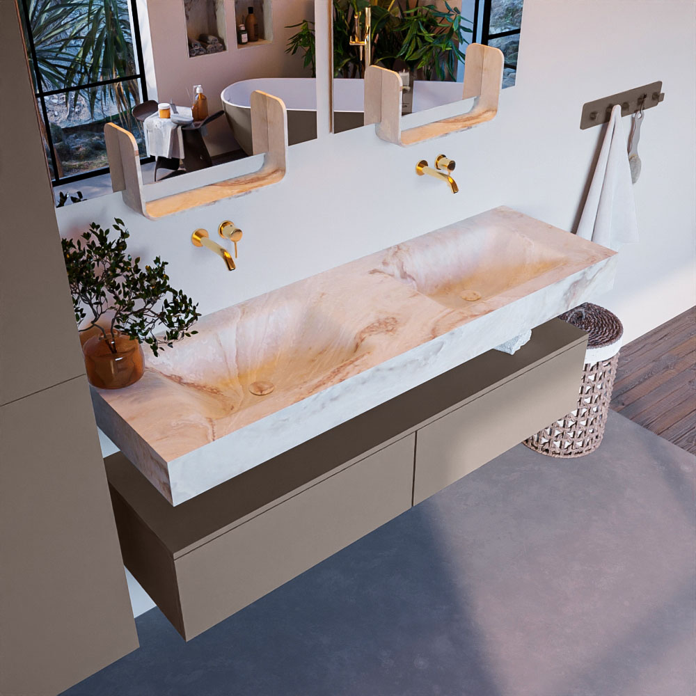 MONDIAZ ALAN-DLUX 150cm mueble de baño Smoke 2 cajones. Lavabo CLOUD Doble sin orificios color Frappe. 1 MONDIAZ ALAN-DLUX 150cm mueble de baño Smoke 2 cajones. Lavabo CLOUD Doble sin orificios color Frappe.