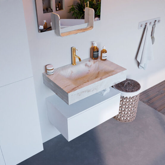 MONDIAZ ALAN-DLUX 70cm mueble de baño Talc 1 cajón. Lavabo CLOUD Centro 1 orificio color Frappe.