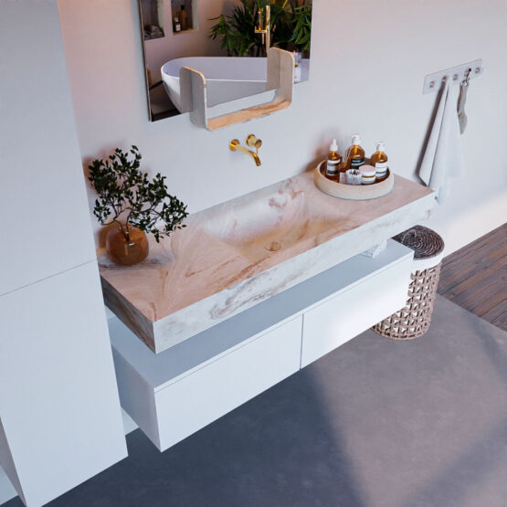MONDIAZ ALAN-DLUX 130cm mueble de baño Talc 2 cajones. Lavabo CLOUD Centro sin orificios color Frappe.