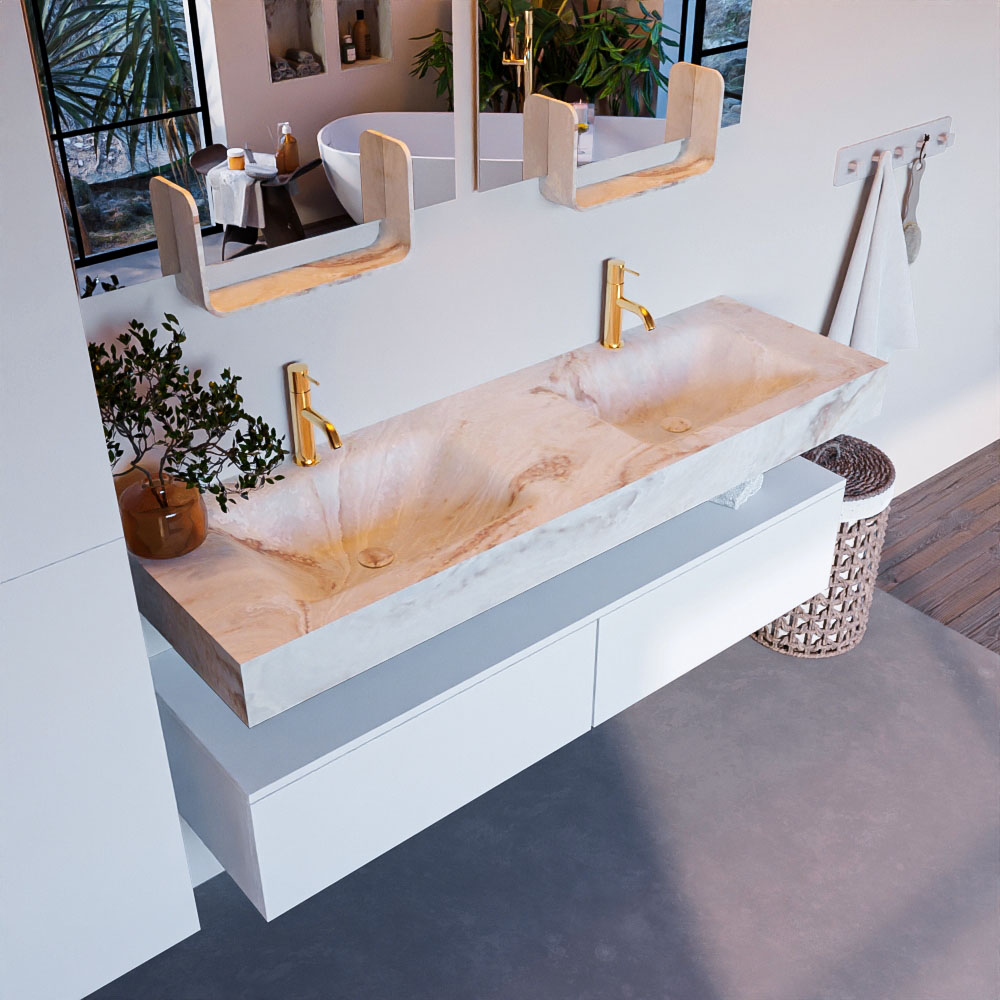 MONDIAZ ALAN-DLUX 150cm mueble de baño Talc 2 cajones. Lavabo CLOUD Doble 2 orificios color Frappe. 1 MONDIAZ ALAN-DLUX 150cm mueble de baño Talc 2 cajones. Lavabo CLOUD Doble 2 orificios color Frappe.
